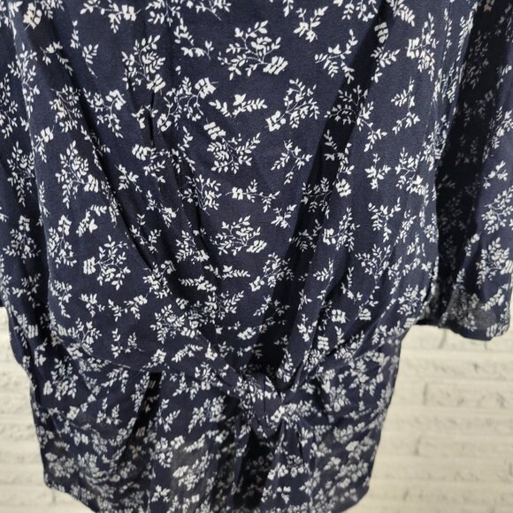 Skies Are Blue Womens Top 1X Plus 3/4 Sleeve Blue Floral Sash Keyhole FLO133E - Picture 5 of 10